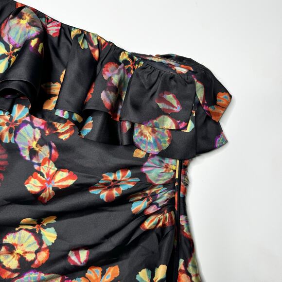 Ulla Johnson Adaleigh One Shoulder Floral Print Silk Top Black Size US 2 - Picture 6 of 12
